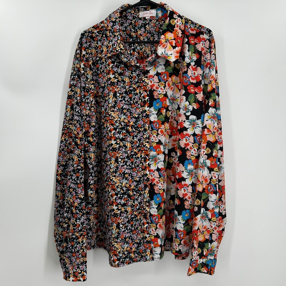 Jess Lea Womens 3X Mixed Floral Print Button Down Shirt Long Sleeve Plus Size